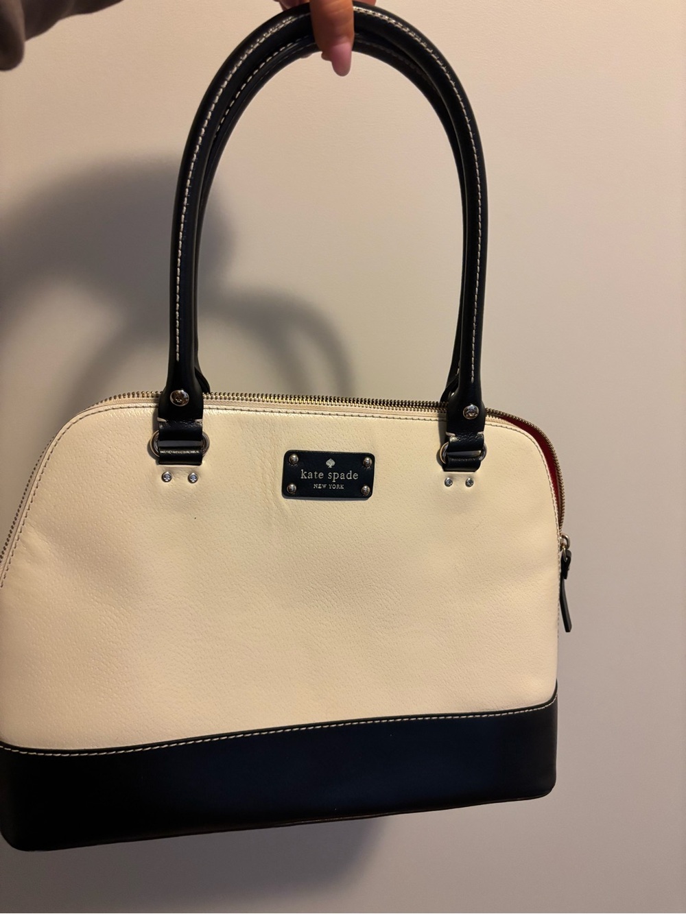 kate spade Two-Tone Black and Cream Dome Satchel with Top Handles